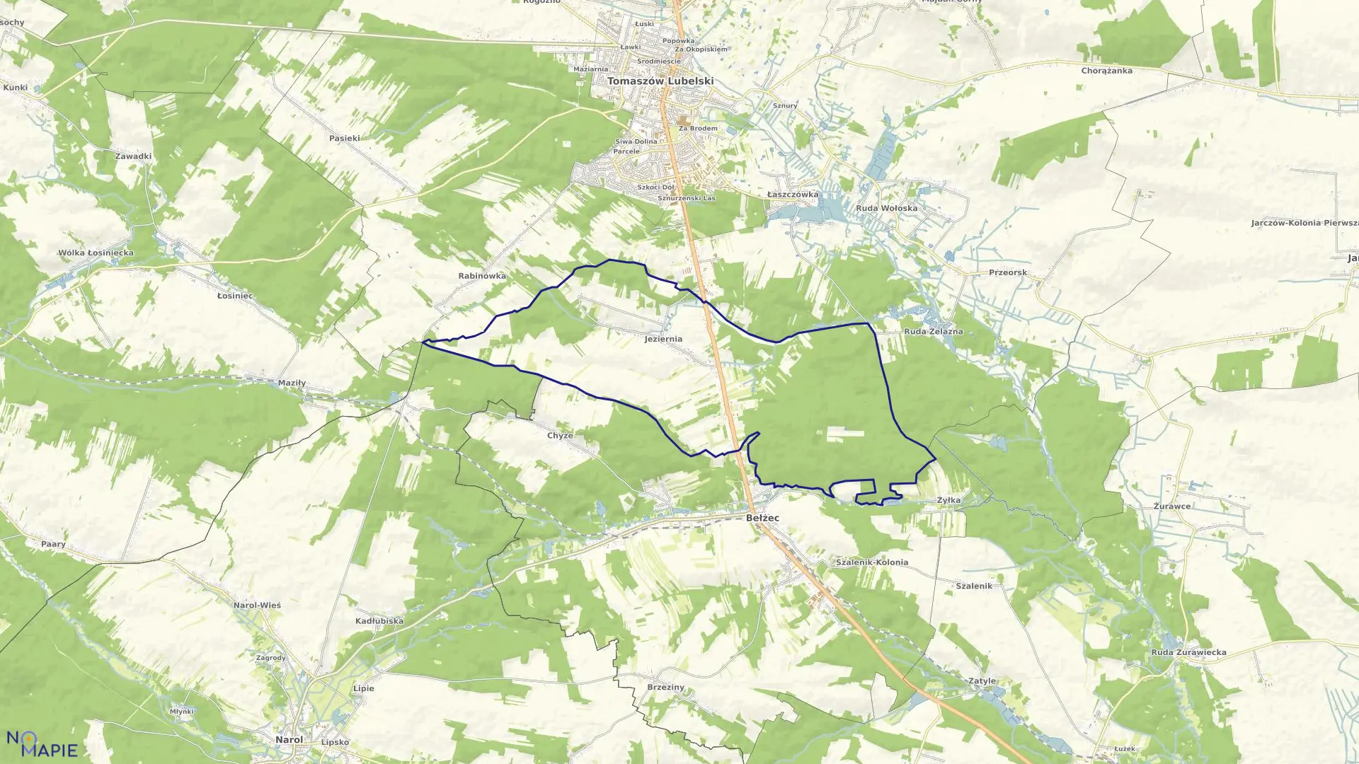 Mapa obrębu Jeziernia w gminie Tomaszów Lubelski