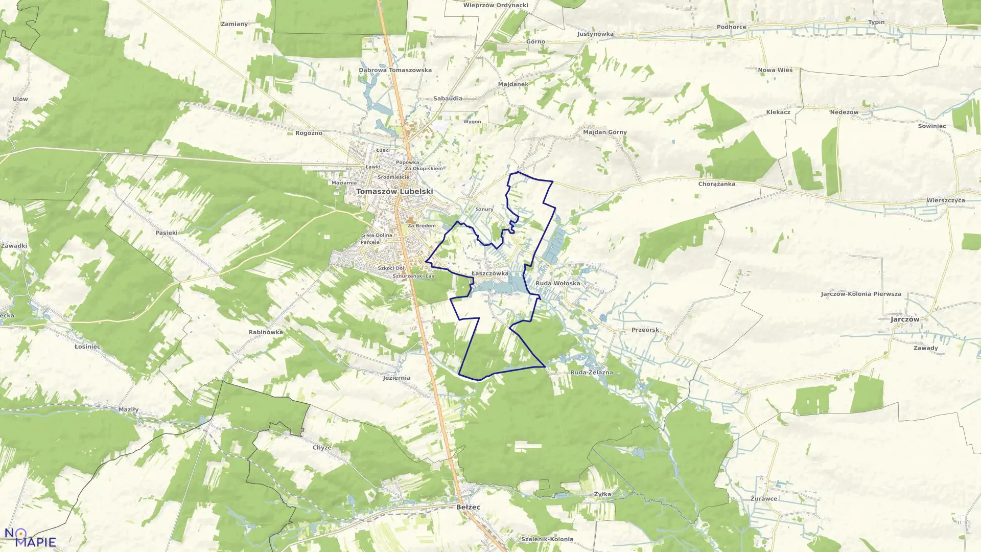 Mapa obrębu Łaszczówka w gminie Tomaszów Lubelski