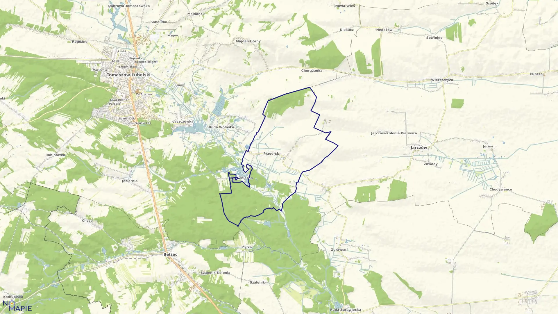 Mapa obrębu Przeorsk w gminie Tomaszów Lubelski