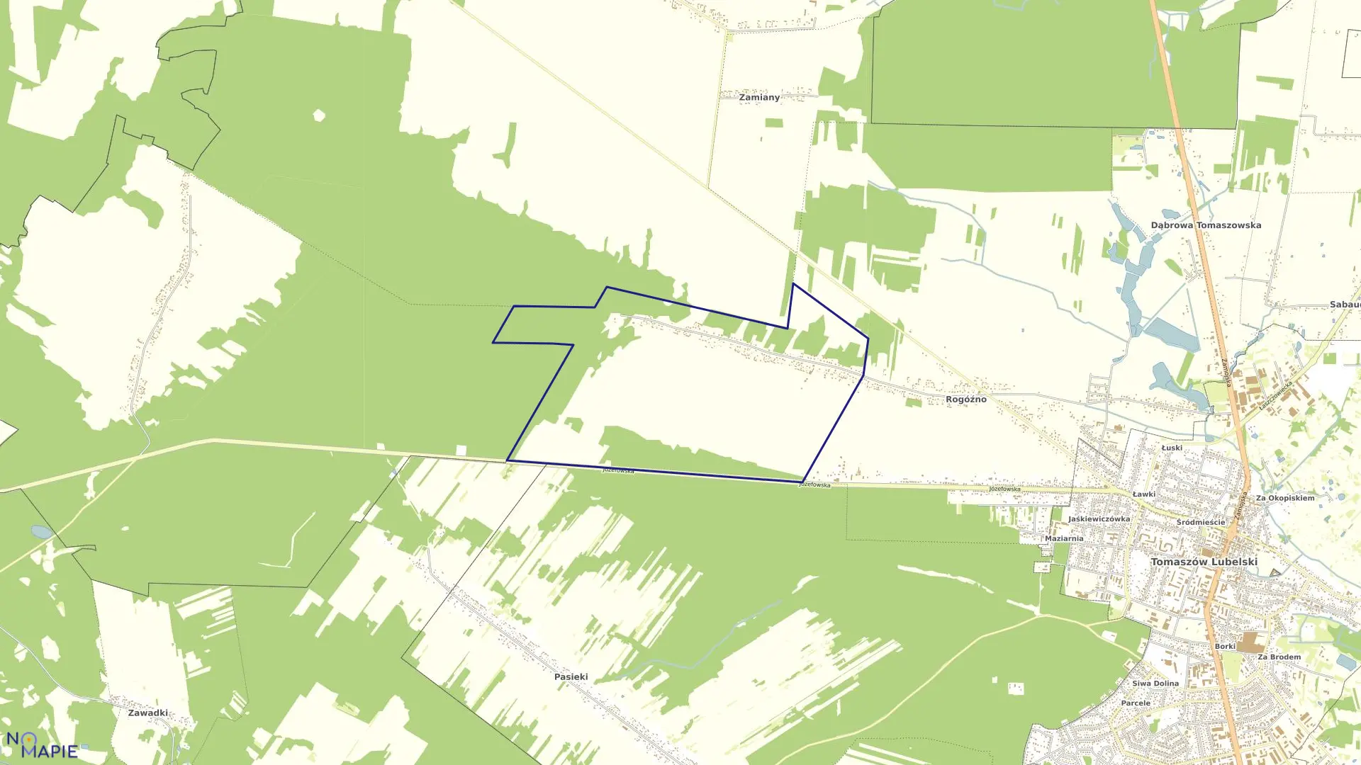 Mapa obrębu Rogóźno-Kolonia w gminie Tomaszów Lubelski