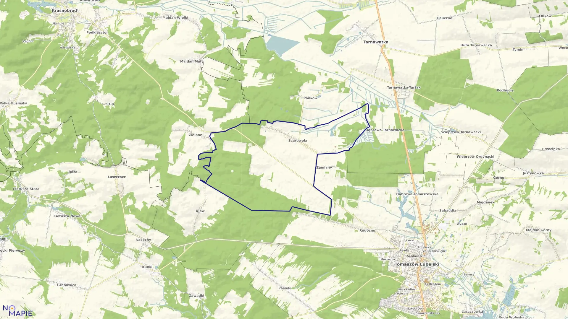 Mapa obrębu Szarowola w gminie Tomaszów Lubelski