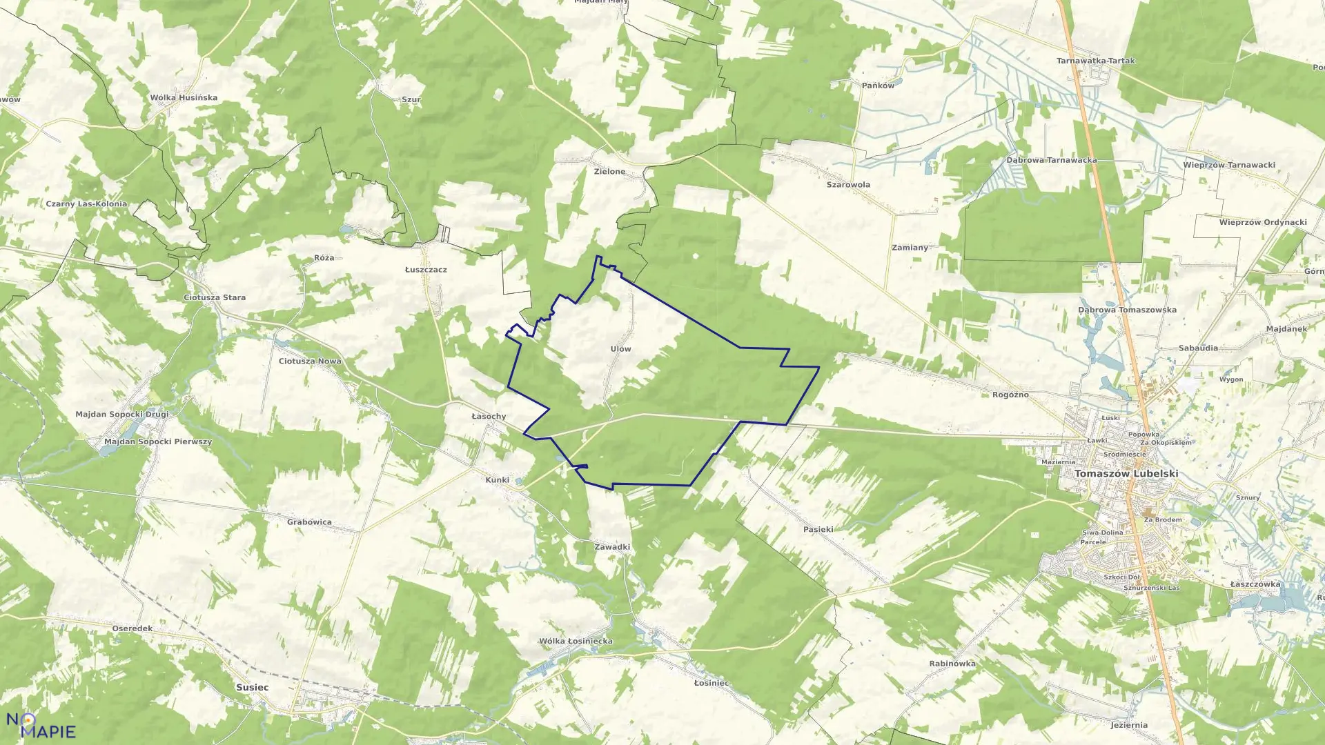 Mapa obrębu Ulów w gminie Tomaszów Lubelski